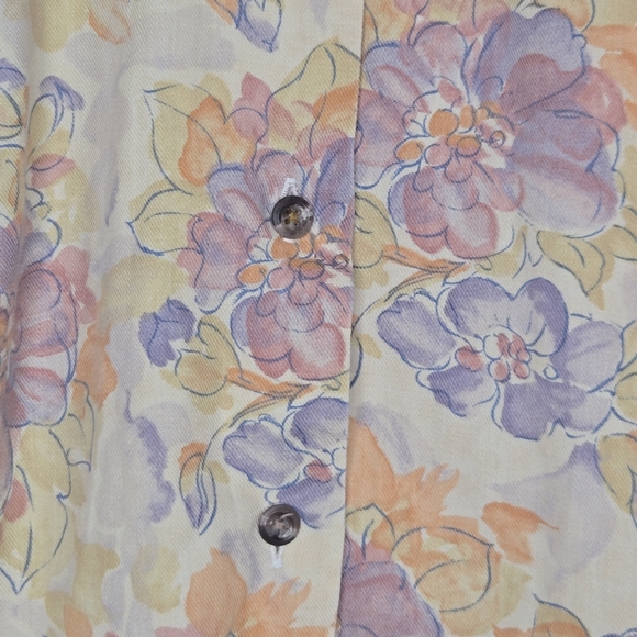 L.L. Bean Womens Vintage Colorful Floral Puff Sleeve Button Up Shirt Size 10 - Picture 4 of 7